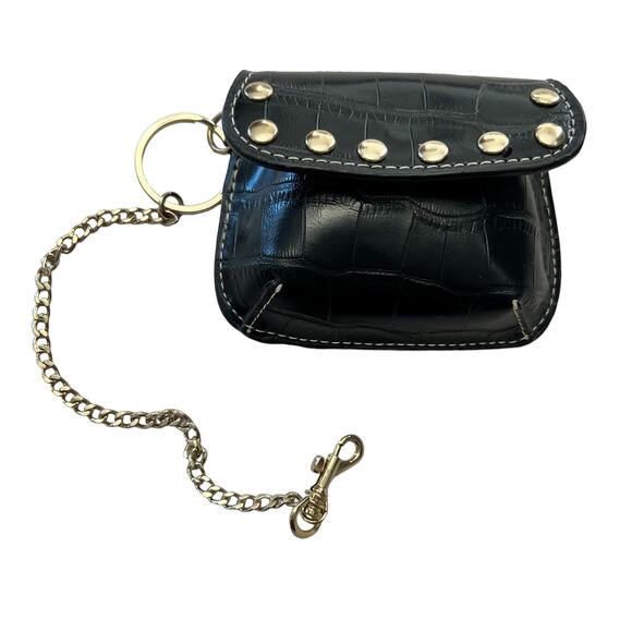 Kathy Van Zeeland | Bags | Kathy Van Zeeland Womens Coin  Kathy Van Zeeland Womens Coin Case Wristlet Purse Croc Studded  Black Vinyl Gold